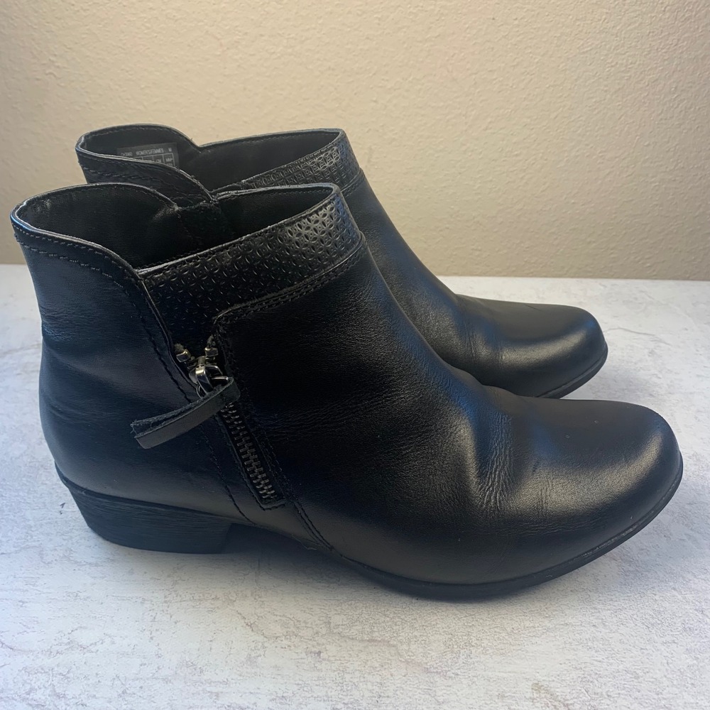 Rockport Cobb Hill Carly 10 Ankle Boots Black Leather Side Zip Block Heel CH3960